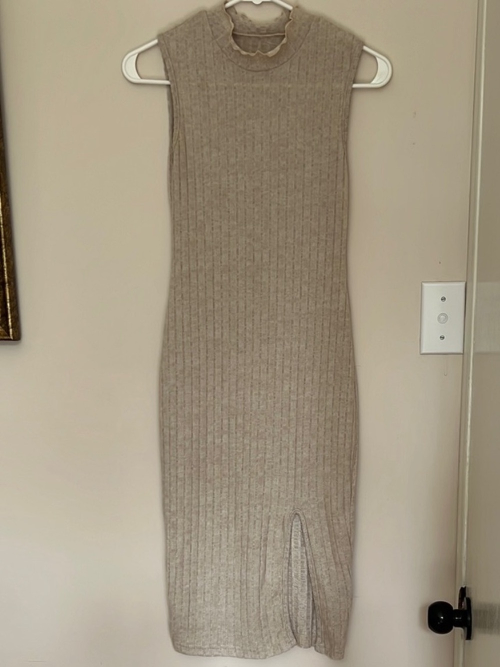 SHEIN • Women’s XS • Sleeveless Ribbed Knit Midi Dress • Front Slit • Taupe